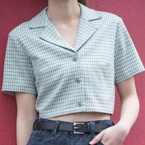 Brandy Melville Green and White Plaid Vivian Top